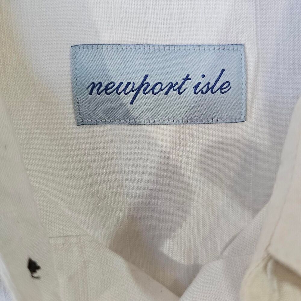 #0243 Newport Isle Mens Two Tone Beige White Short Sleeve Panel Camp Shirt - Picture 2 of 5